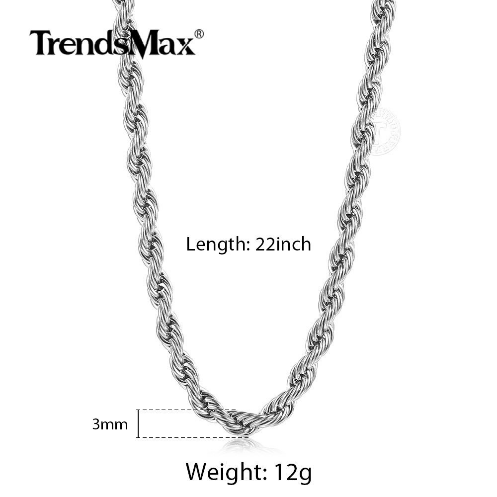 3-7MM Gold Plated Stainless Steel Diamond Cut Twisted Rope Chain Necklace 16-32″