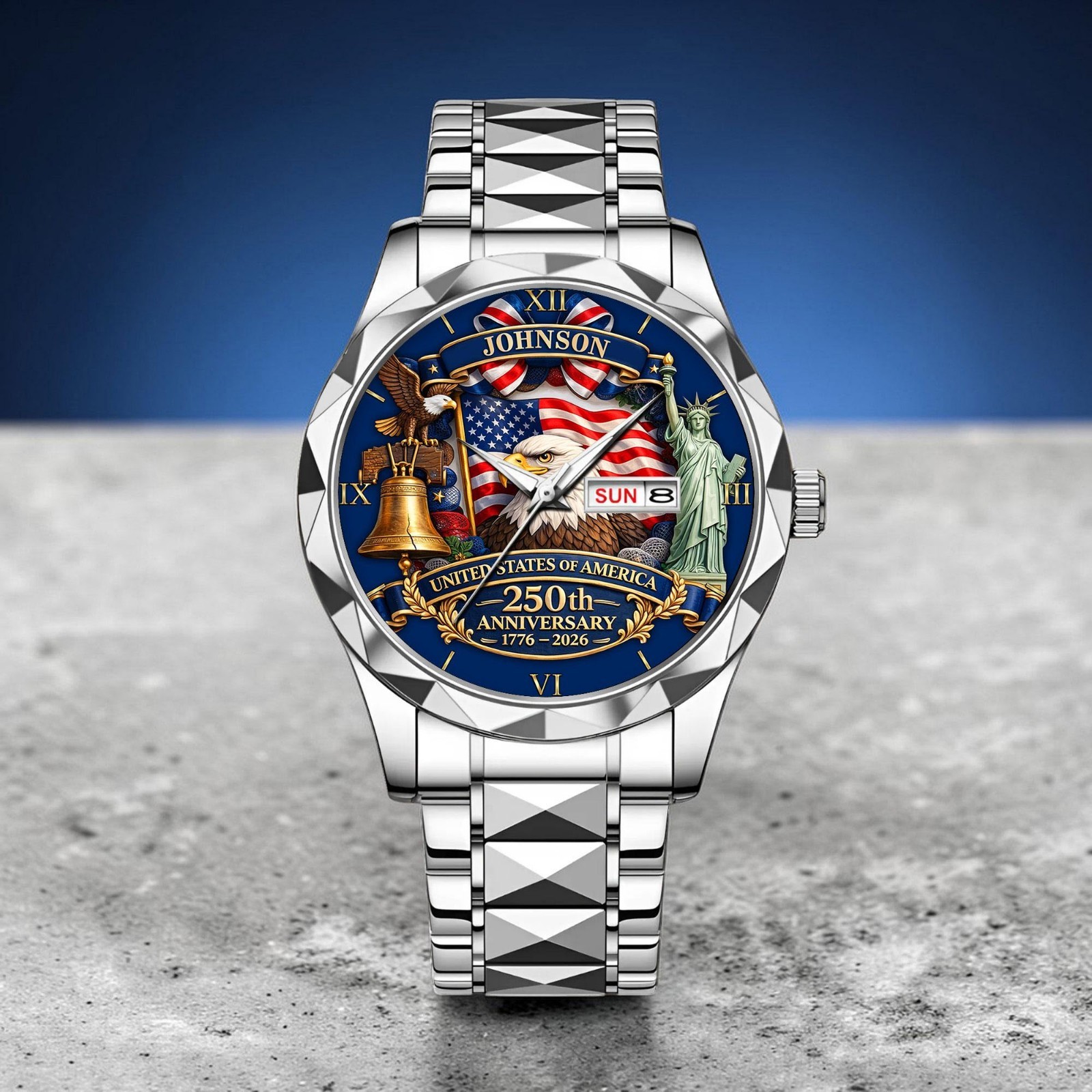 Custom USA 250th Anniversary Luxury Watch Patriotic Timepiece Independence Gift