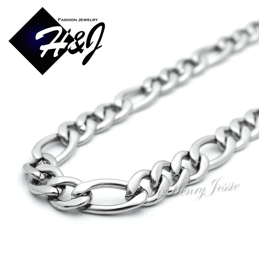 18-40″MEN’s Stainless Steel 7mm Silver Figaro Link Chain Necklace
