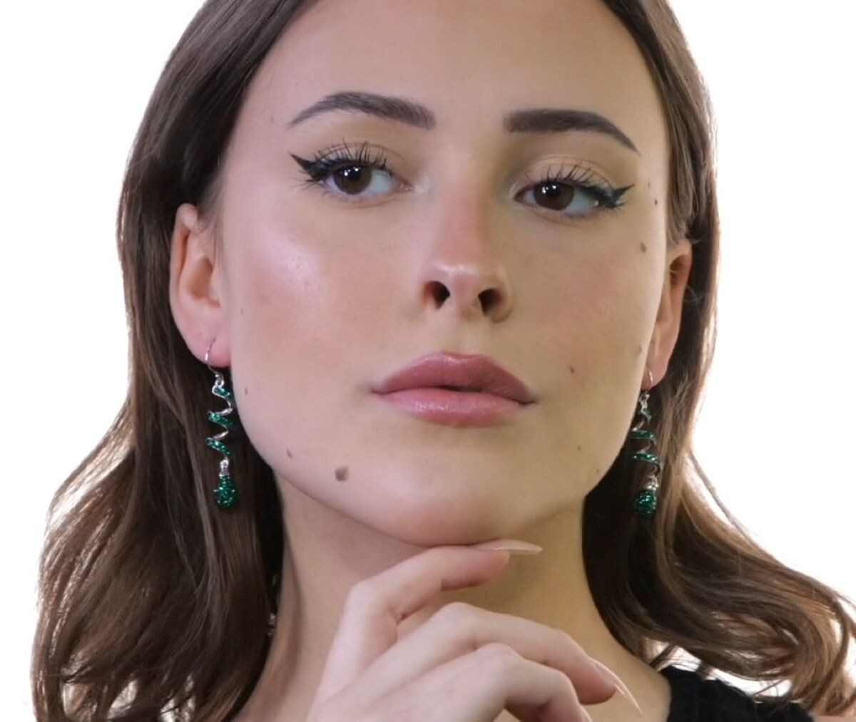 14K White Gold Plated Emerald Spiral Shape Crystal Drop Dangle Hook Earrings