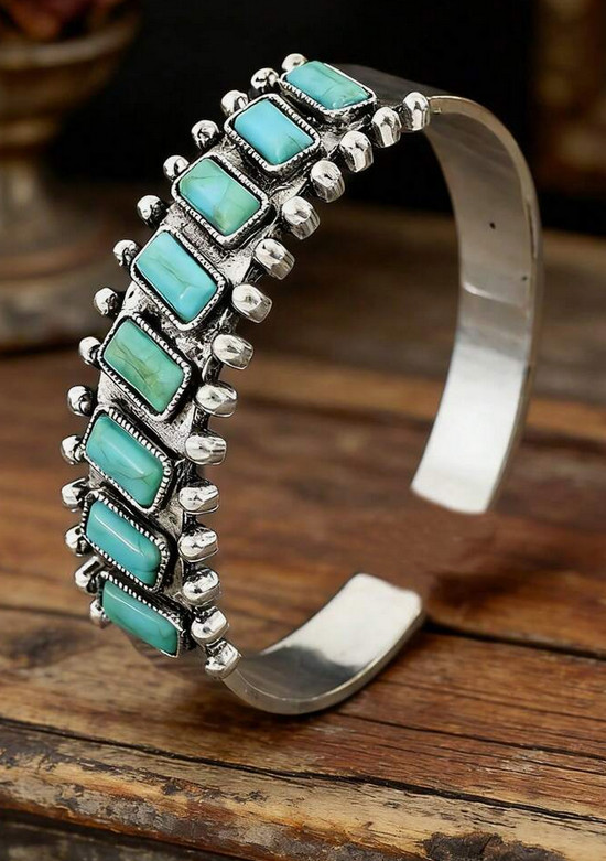 Turquoise square oval stone cuff bracelet