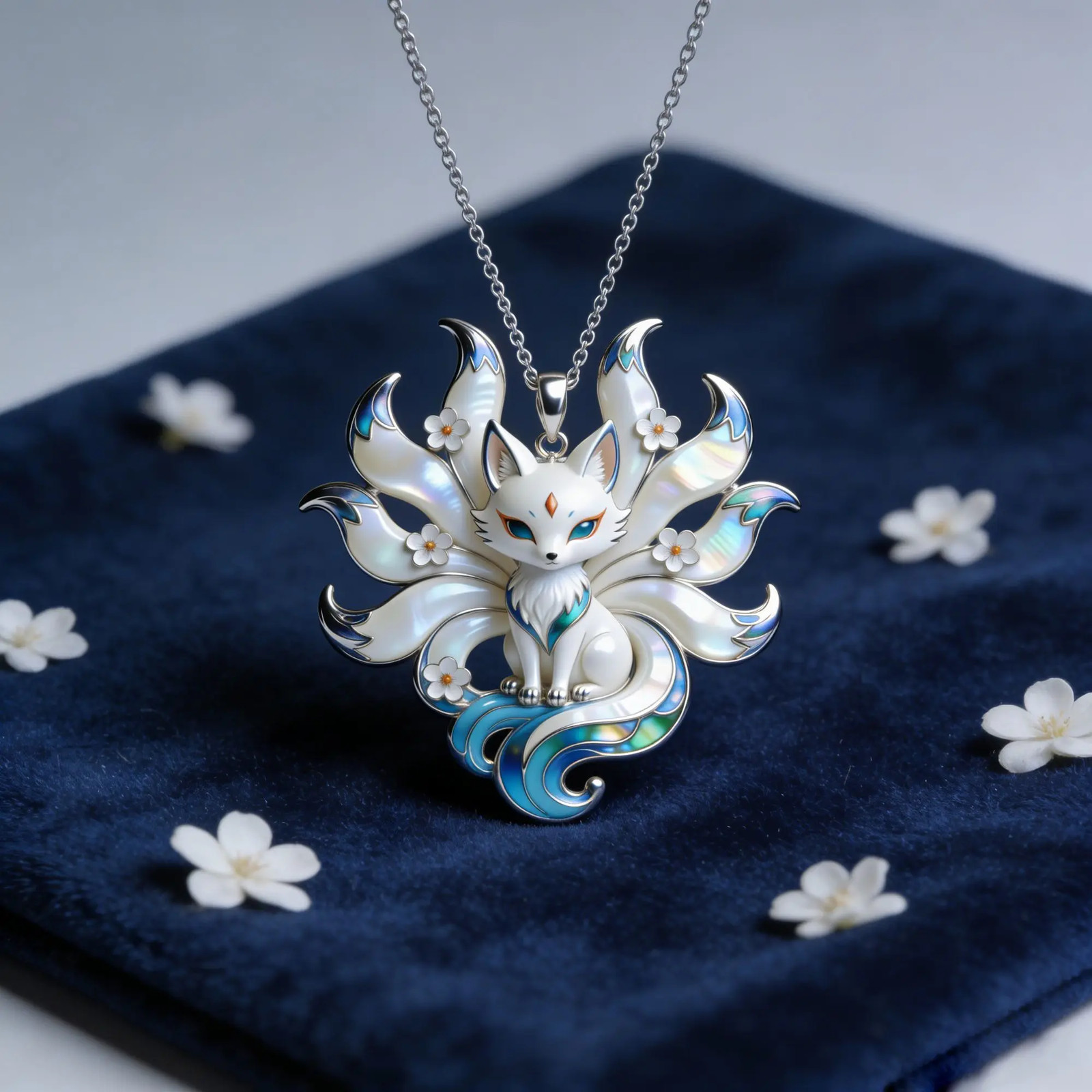 Chinese Style Nine tailed Fox Enamel Pendant Necklace Cute Aesthetic Trendy Gift