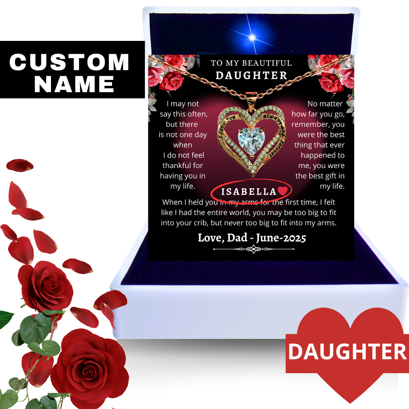 18k To My Daughter Necklace, Daughter Father Necklace, Daughter Gift From Dad