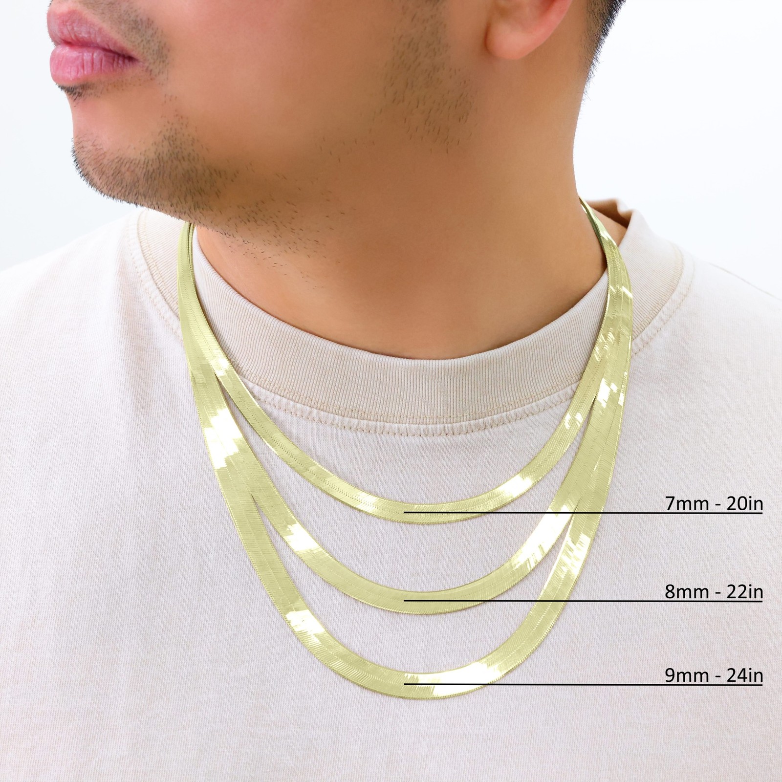 10K Yellow Gold Solid 3mm-9mm Flat Herringbone Chain Necklace Women Men 16″- 24″