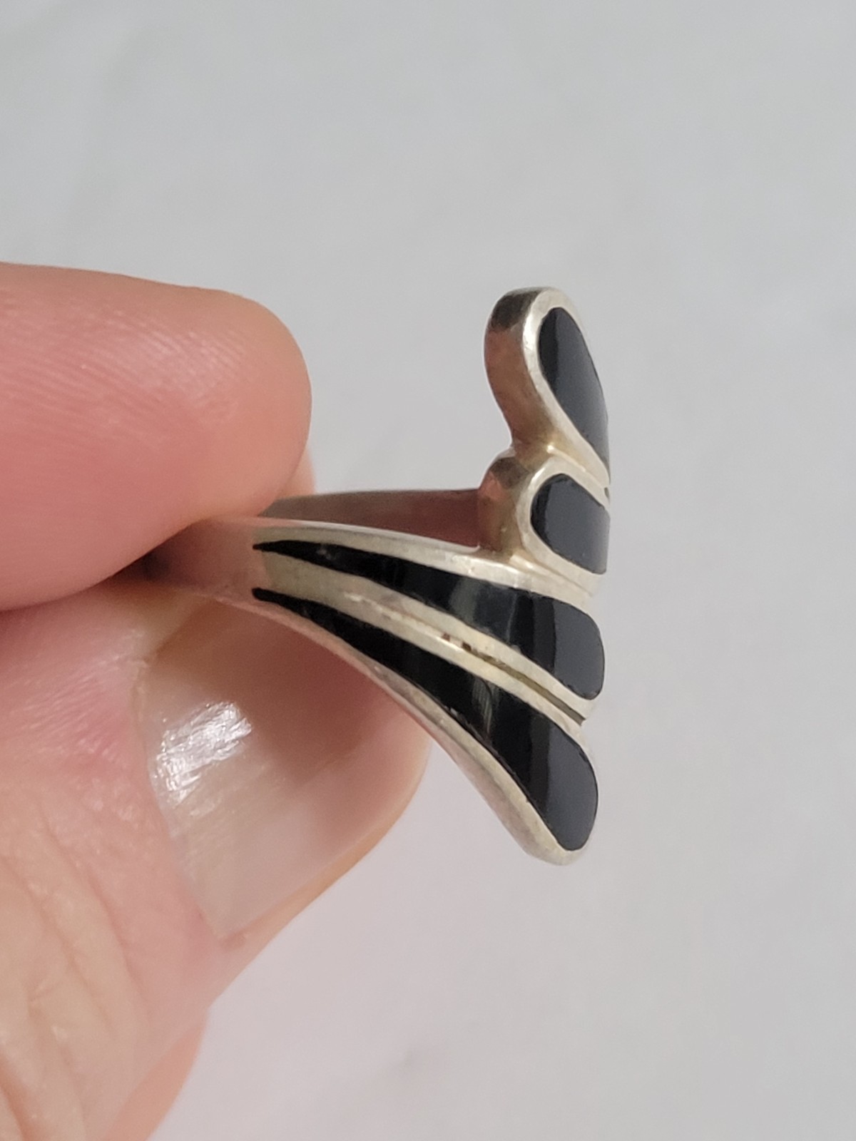Vintage Sterling Silver & Onyx Ring Jewelry Art Nouveau Deco Stamped 925 Sz 5.75