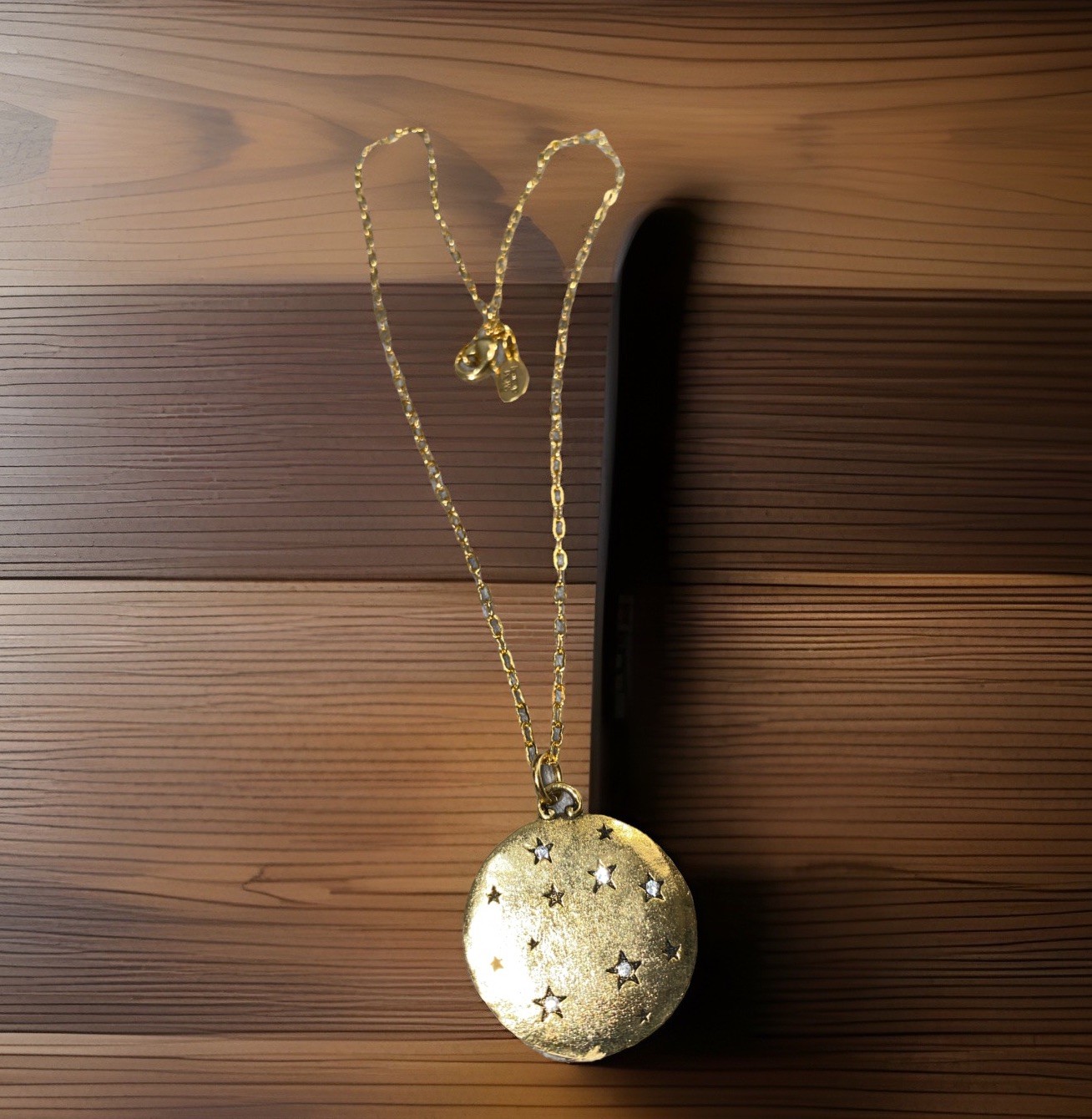 Memorial Heaven Poem Necklace Gold Plate Crystal Stars Amulet Medallion Signed