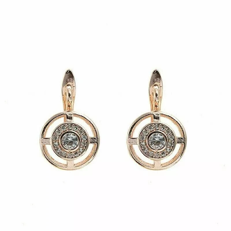 Art Deco Style Round Lab Created Diamond Wedding 14Ct Rose Gold Finish Earrings