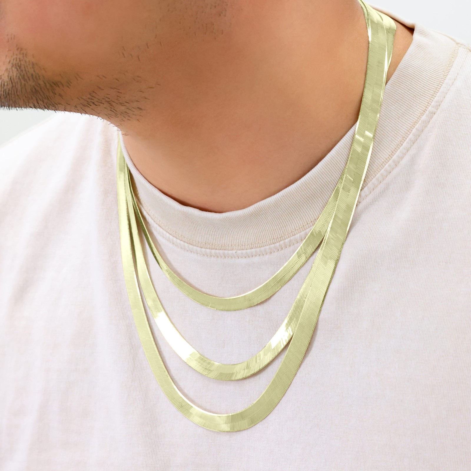 10K Yellow Gold Solid 3mm-9mm Flat Herringbone Chain Necklace Women Men 16″- 24″