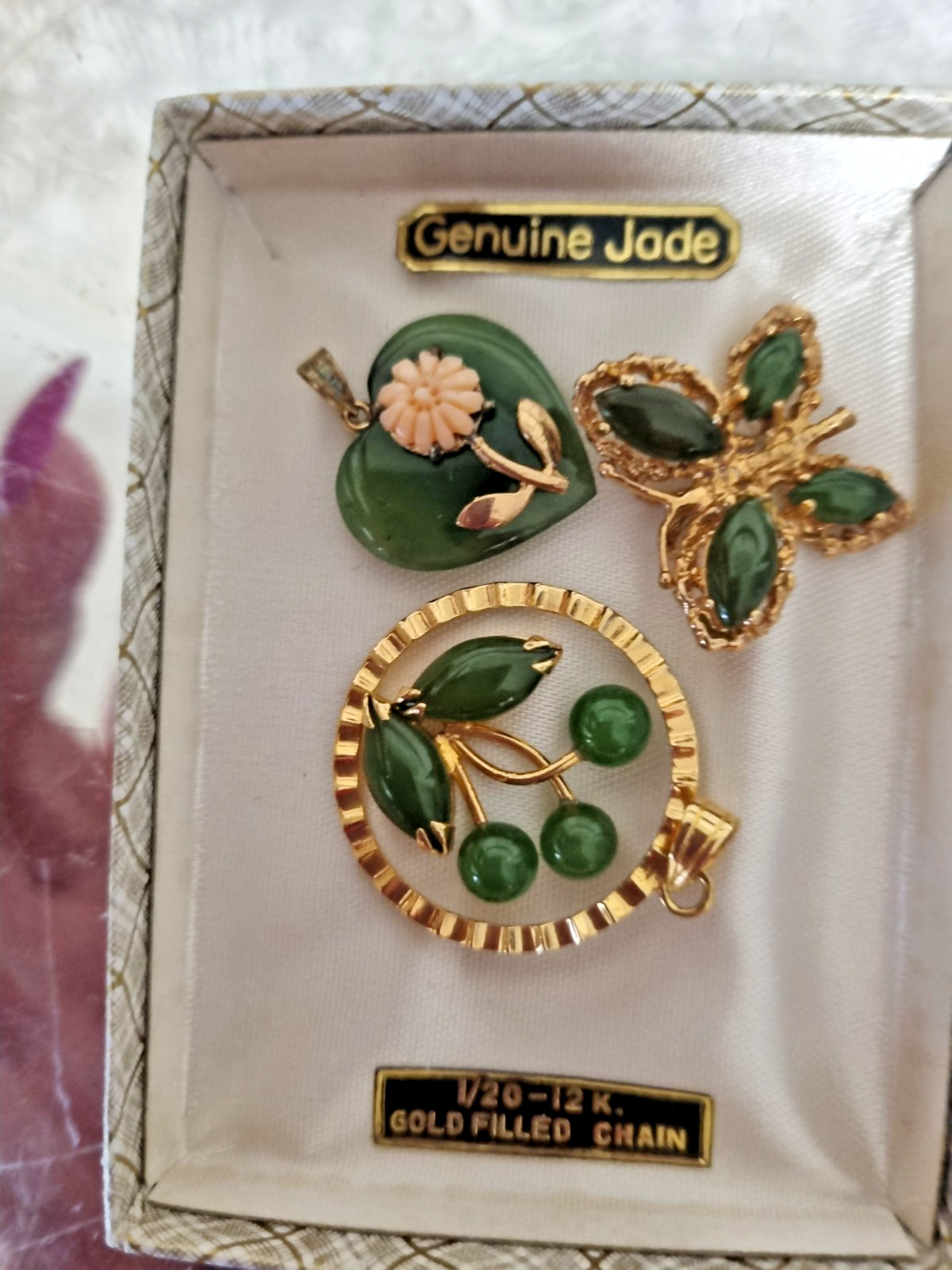Vintage Genuine Jade 12K Gold Filled Brooch Pendant Lot 1950s USA see Video 74gm