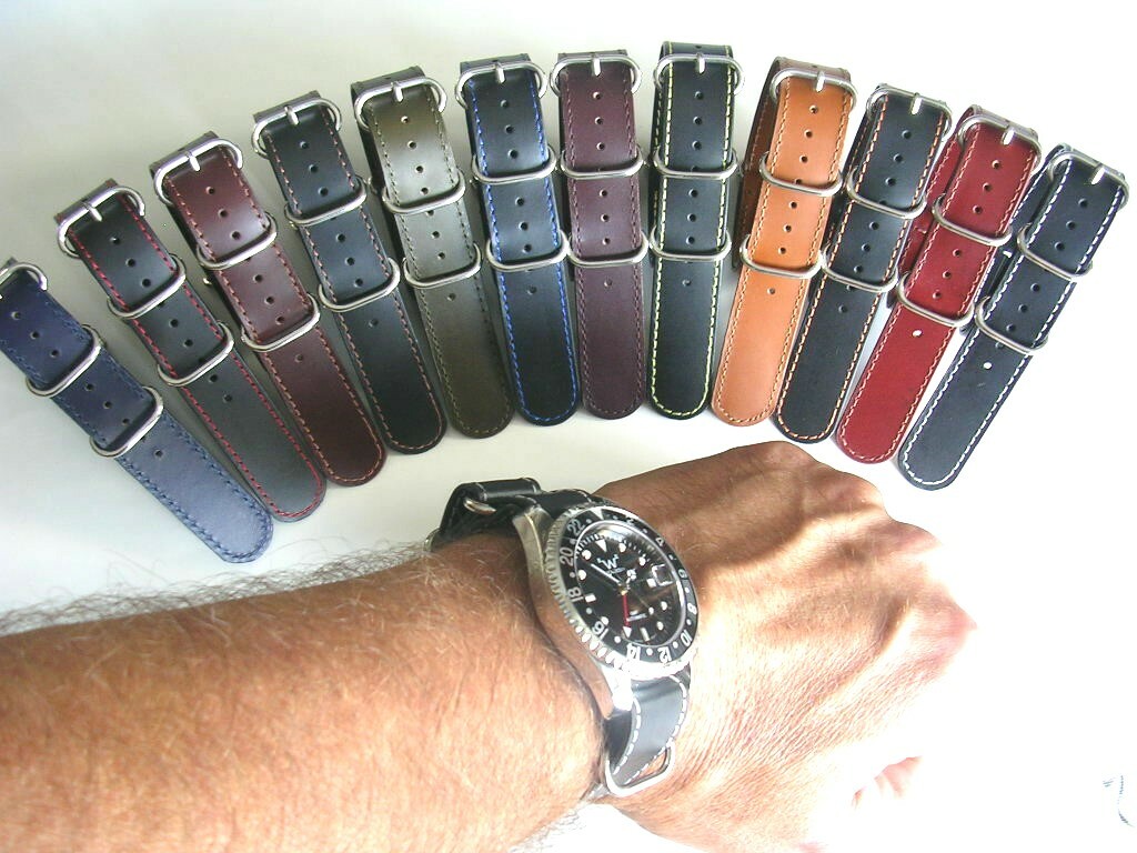 20mm Black Blue NATO G10 Shell Oily Leather watch band UTC Pilot strap IW SUISSE