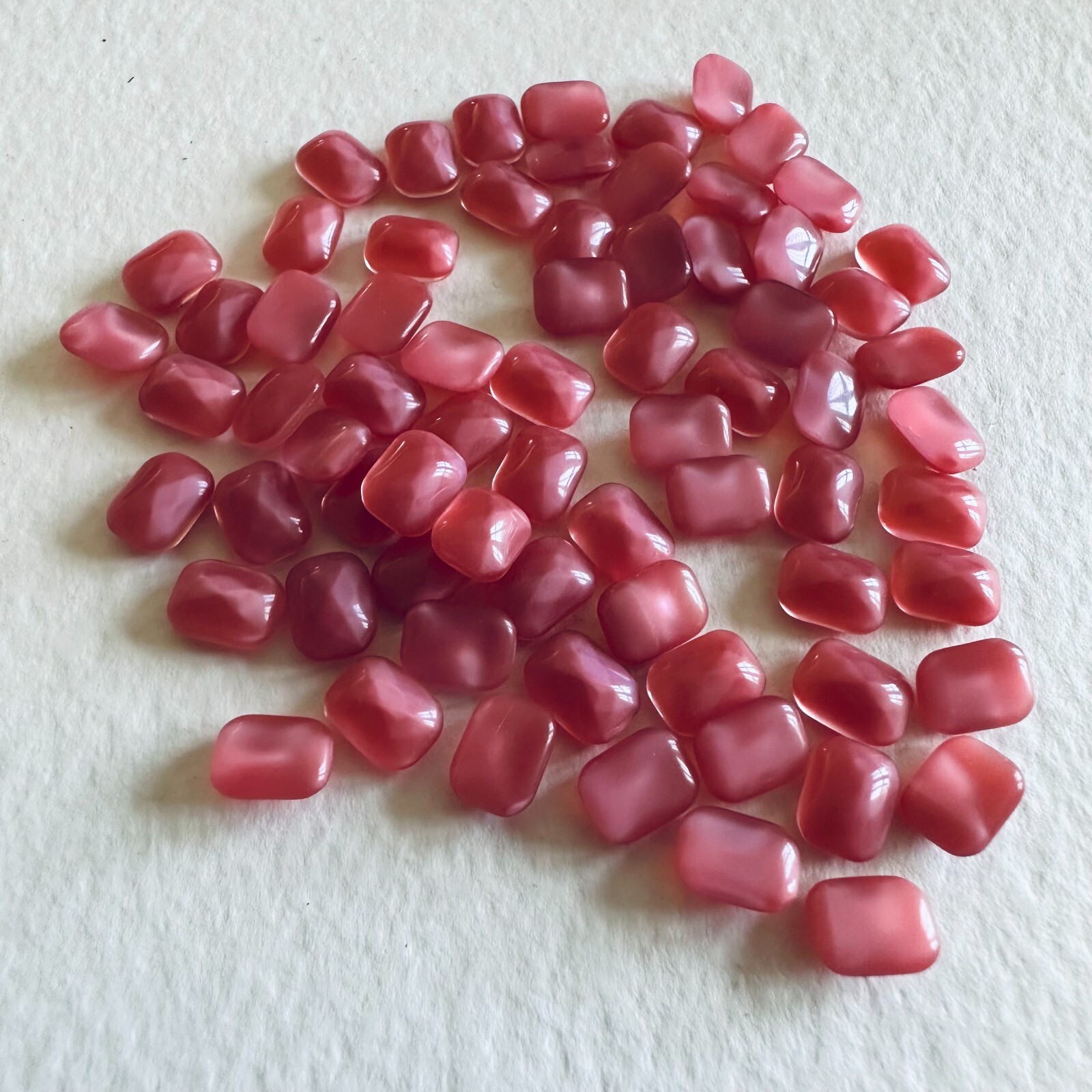BW152 Vintage glass stones 8x6mm octagon rose moonstone faceted unfoiled (72)