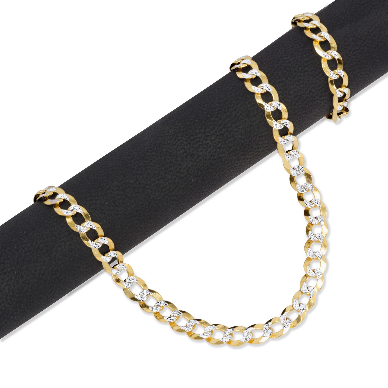 10K Solid Gold 2-12mm Diamond Cut Pave Curb Chain Cuban Necklace Bracelet 7″-30″