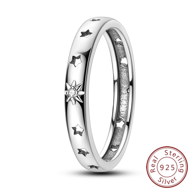 MULA 925 Sterling Silver Finger Ring Clear AAA CZ Hollow Stars For Women Jewelry