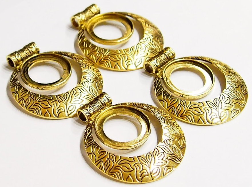4 of 30mm Round Antique Gold Victorian Deco Flower Large Pendant Setting 68x57mm