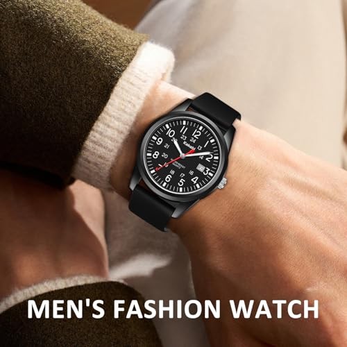 Men’s Easy to Read Watch, Unisex Military Sport Analog Quartz Casual 01-Black