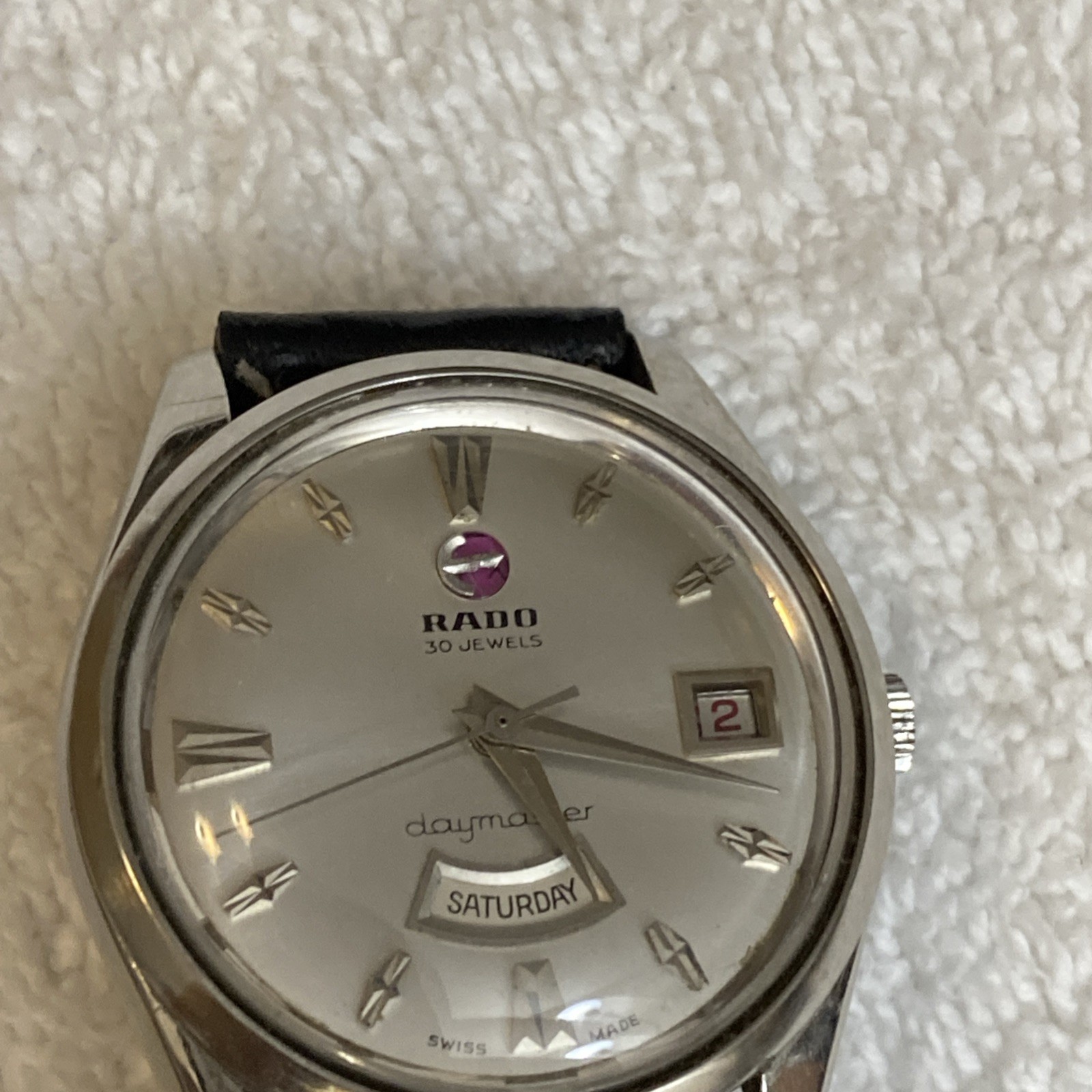 ***Vintage Rare Swiss Rado Men Wristwatch Daymaster 30 Stainless Steel Date Days