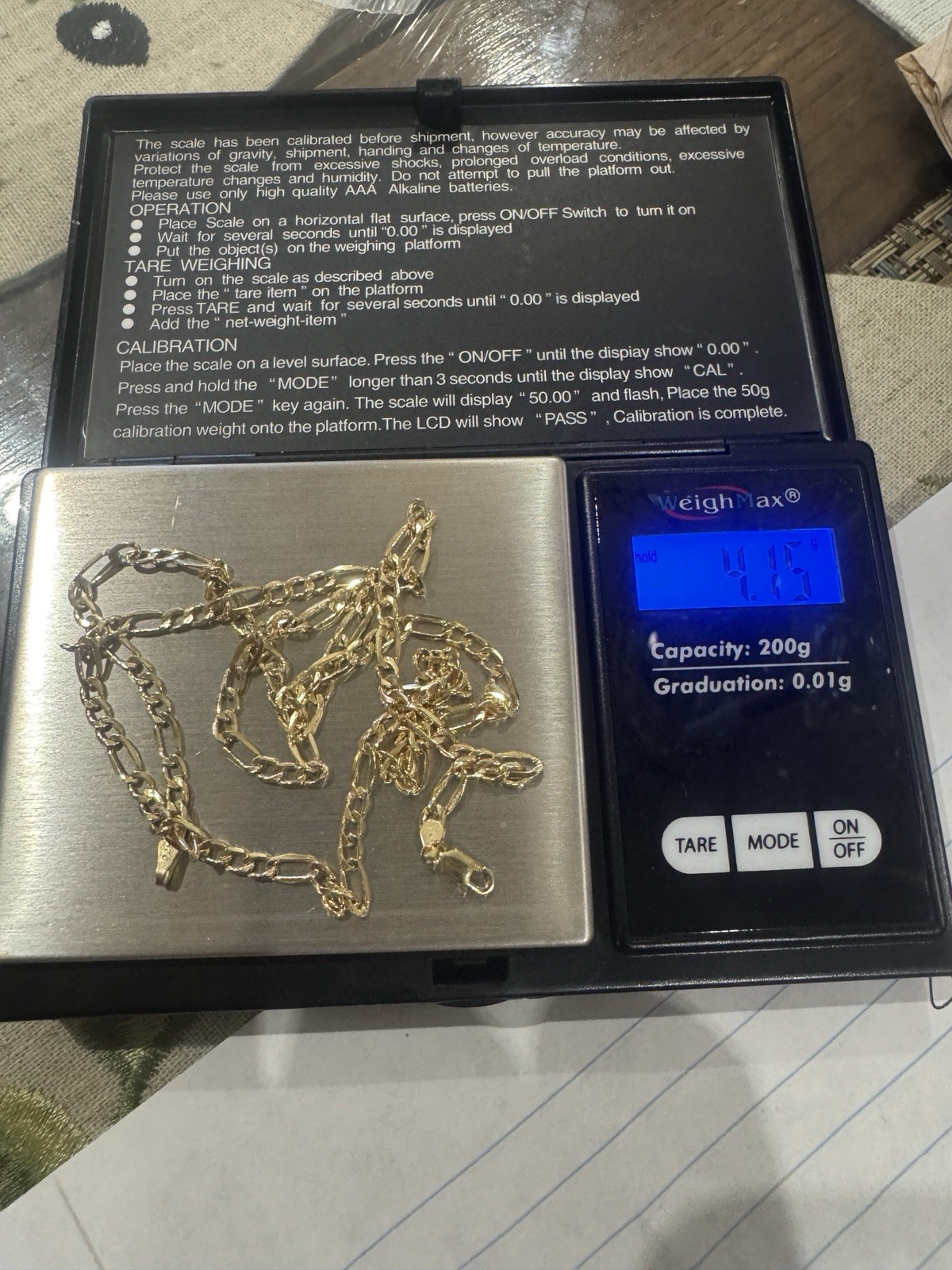 Solid 14K Yellow Gold Figaro Chain Necklace 22″ Long 4.15g Genuine Mens