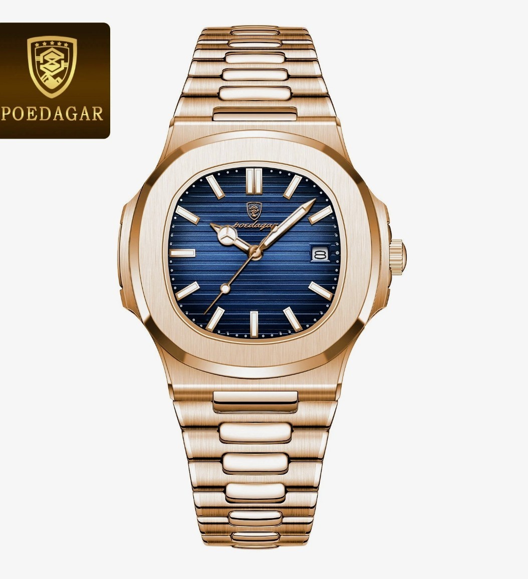Poedagar Mens Luxury Quartz Watch Waterproof Stainless Steel Rose Gold Square