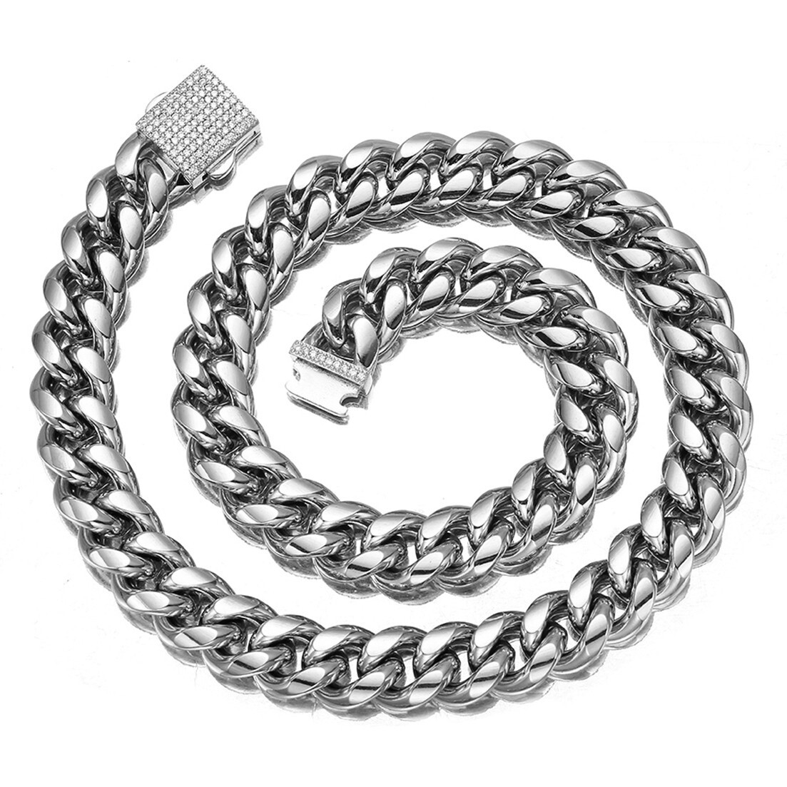 Men Women Stainless Steel Miami Cuban Link Chain Necklace Bling Buckle 6-14mm