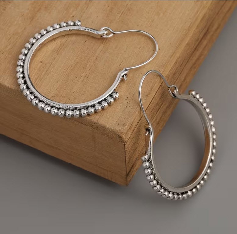BRIGHTON BEACH Silver Color Hoop Tribal Jewelry