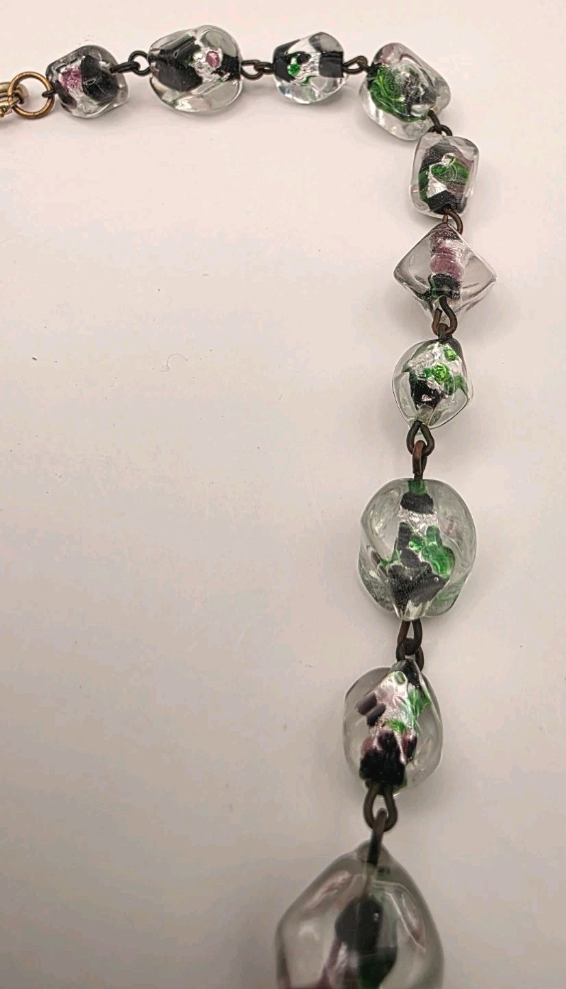 Vintage Peacock Foil Back Encrusted In Venetian Murano Glass Beaded Necklace