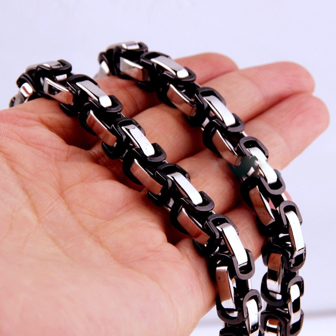 18-40″Men Stainless Steel 5/6/8mm Silver/Gold/Black Byzantine Box Chain Necklace