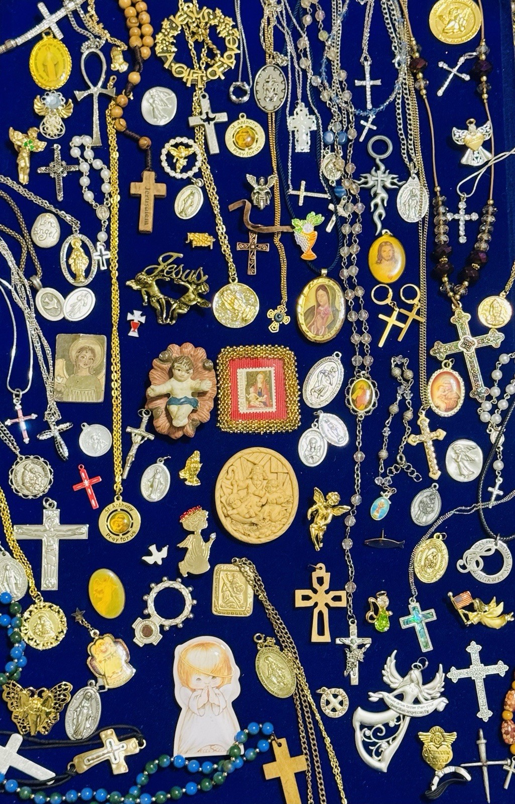 Vintage Modern Religious Cross Necklace Jewelry Lot 115+ Italy Germany Bethlehem
