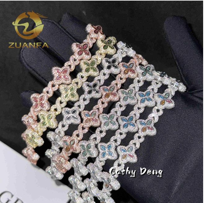 Hip Hop Flower Cuban Vvs Moissanite Iced Out Bracelets