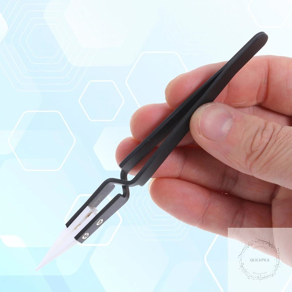 6 Pcs Precision Reverse Ceramic Tweezers Black Non-Conductive Solder Tweezer