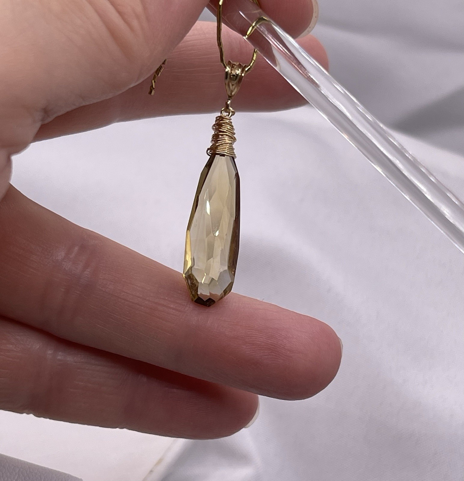 Citrine Pendant Natural Honey Briolette 1/20 14K Gold Filled 30x9mm