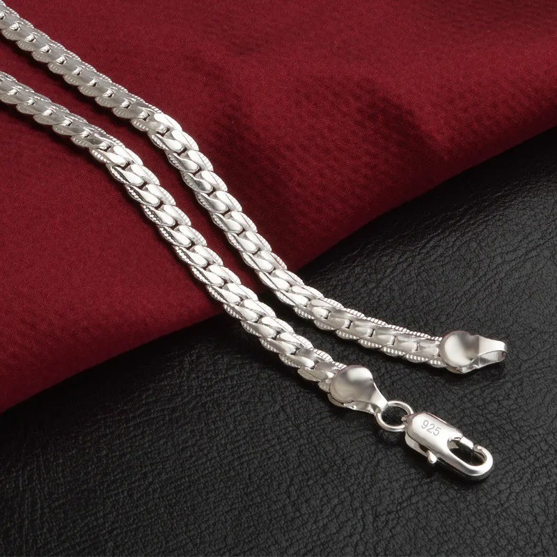 925 Sterling Solid Silver Chain Necklace Jewelry for Women Men Fashion GiftView