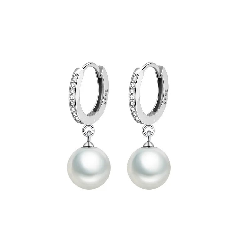 925 Sterling Silver Freshwater Pearl Earrings Crystal Women Wedding Party Gift