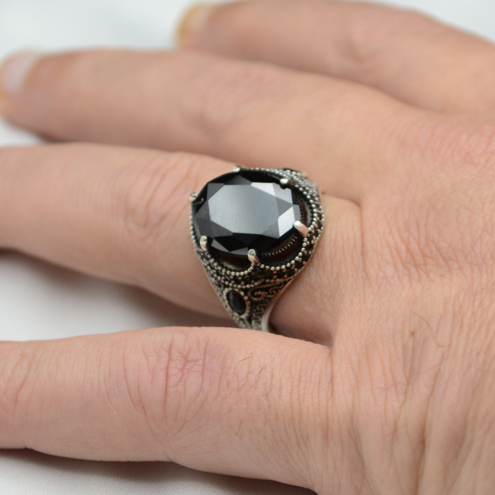 Onyx Black Men’s Ring Solid 925 Sterling Silver Turkish Jewelry All Size