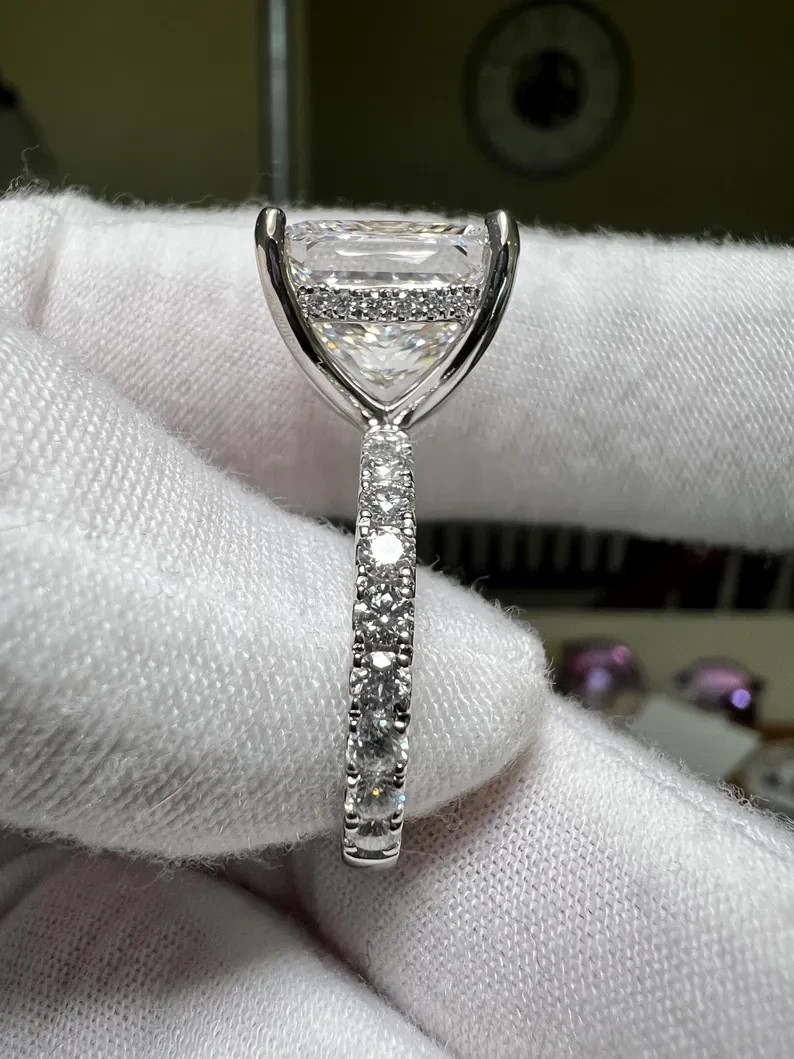 RARE 5.00 Ct Certified White Princess Cut Treated Diamond Ring 925 Silver