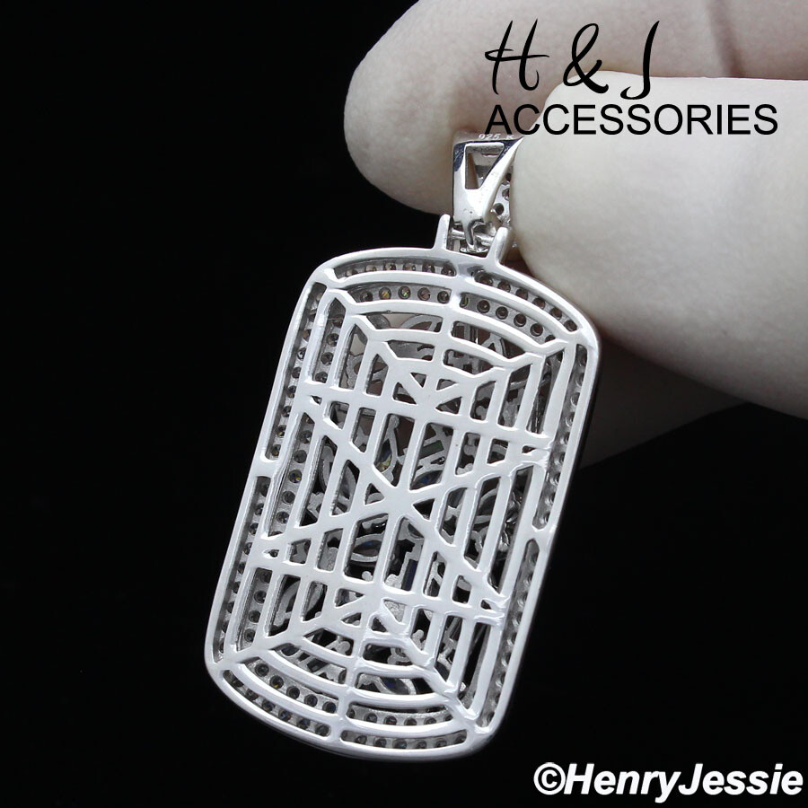 MEN SOLID 925 STERLING SILVER ICY BAGUETTE BLING CZ 3D DOG TAG PENDANT*ASP251