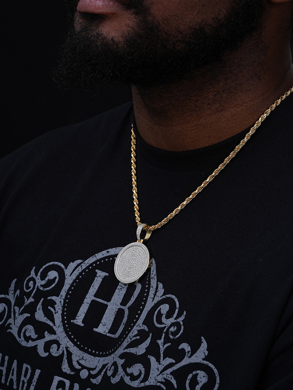 Real MOISSANITE Gold Plated Out Iced Round HipHop Pendant Necklace Passes Tester