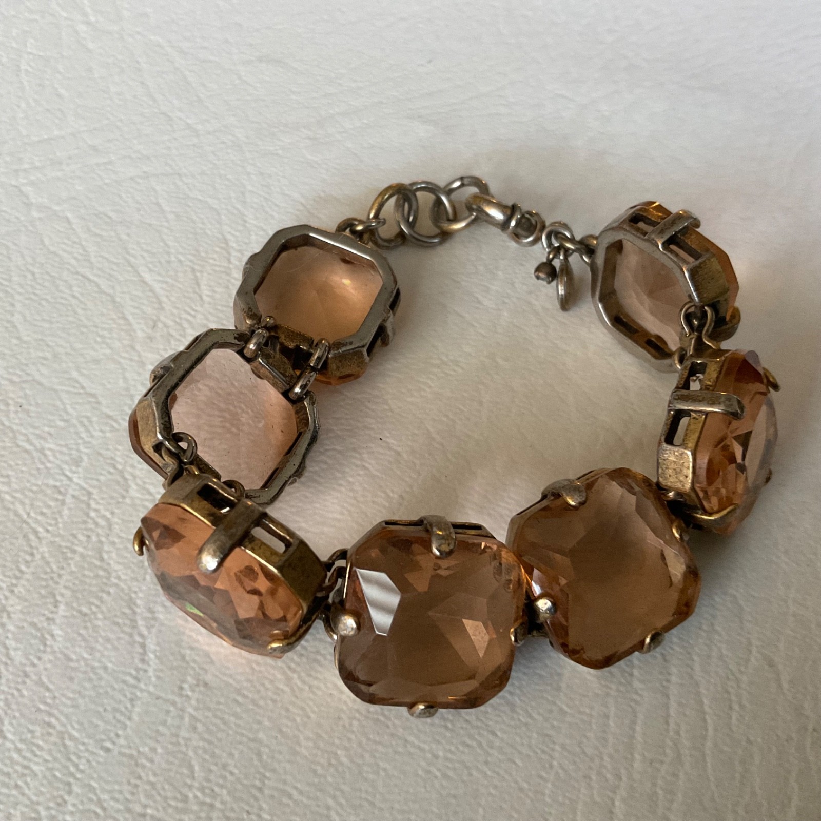 J Crew Czech Republic Glass Bracelet Peach Amber Faceted Statement Link