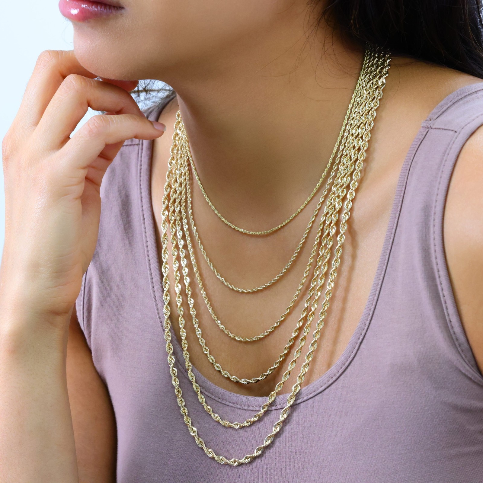 14K Yellow Gold 1mm-4mm Light Diamond Cut Rope Chain Necklace Men Women 16″- 30″