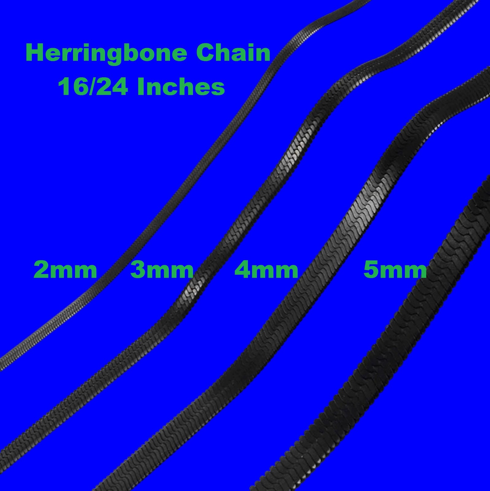 Chain Necklace Wheat stainless steel Black for men&women, 16/ 30 in, 3/4/5/6/7mm