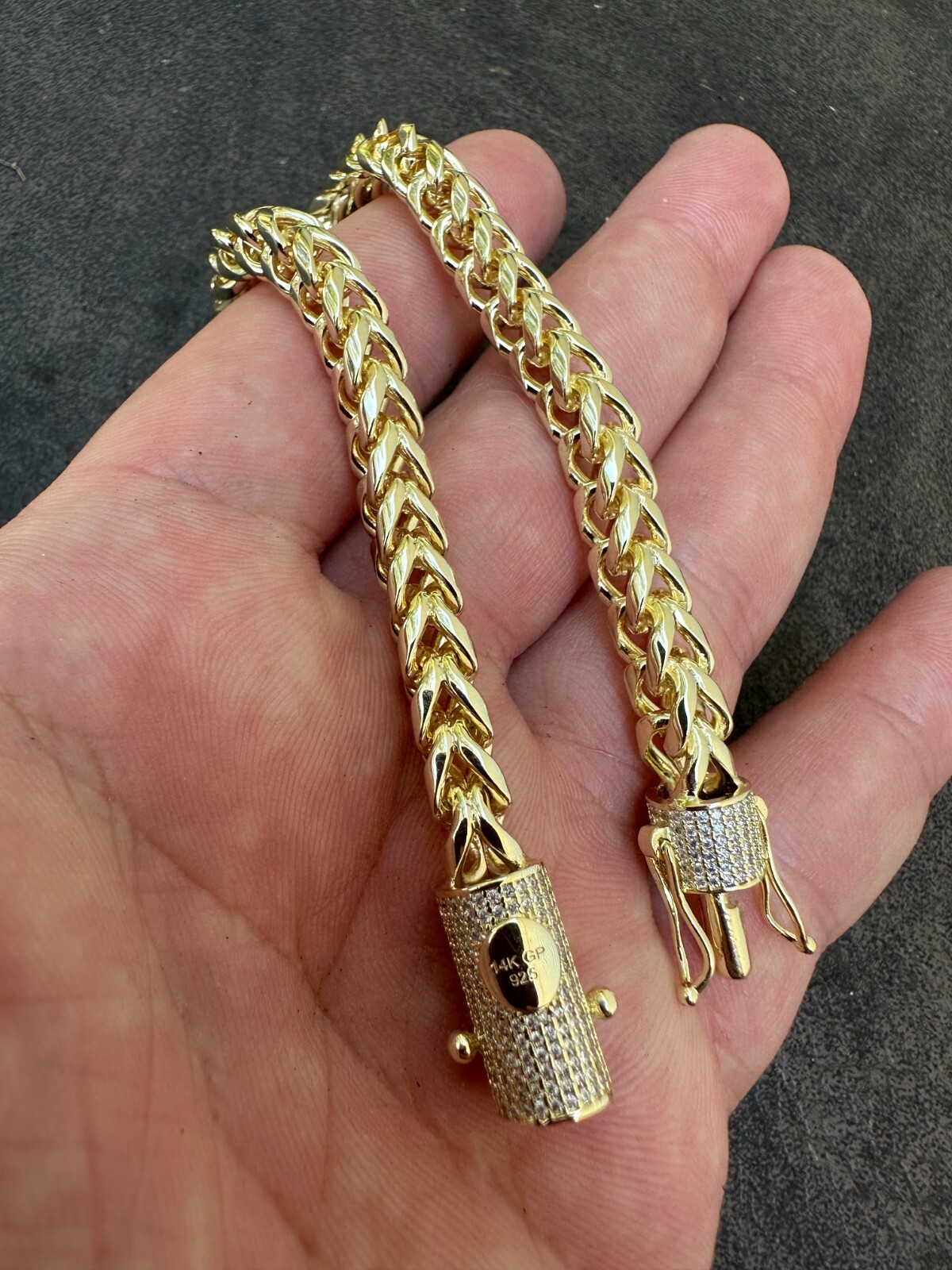 Iced MOISSANITE Clasp 14k Gold Plate Stainless Steel Franco Chain Necklace 4-6mm