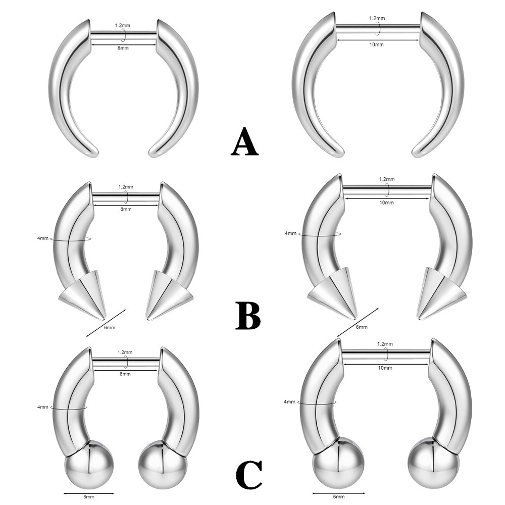 1 Pc 16G Stainless Steel Nose Rings Threadless Push-in Horn Ball Septum Piercing