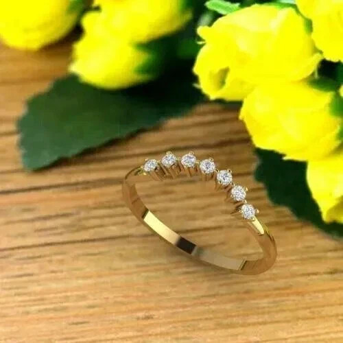 1 Ct Round Lab Created Curved Eternity Wedding Band Ring 14k Yellow Gold Plated