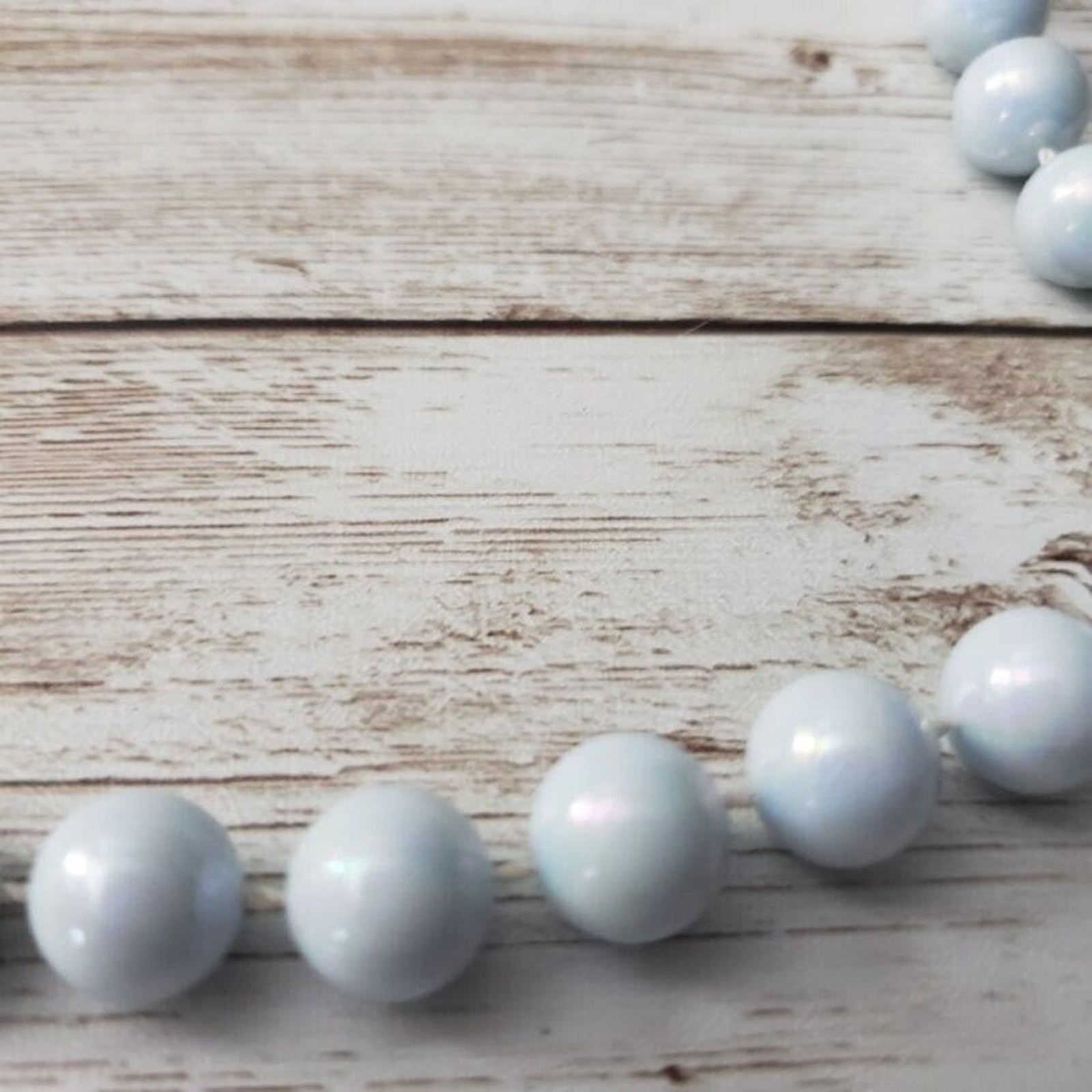 Vintage Necklace Long Very Light Blue Beaded Necklace
