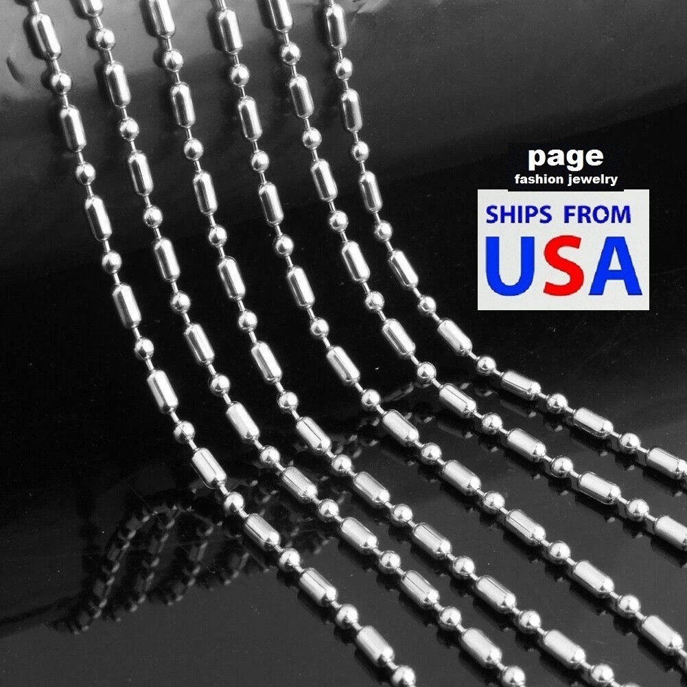 USA Seller Silver 316L Stainless Steel 30″ 2.4mm Oval Bamboo Bead Chain Necklace