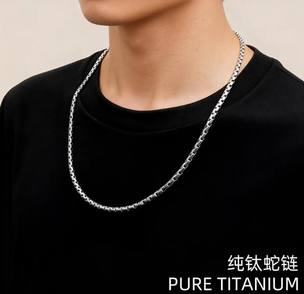 Pure Titanium Snake Chain Necklace Polished 3mm Wide Anti Allergic Classic Gift