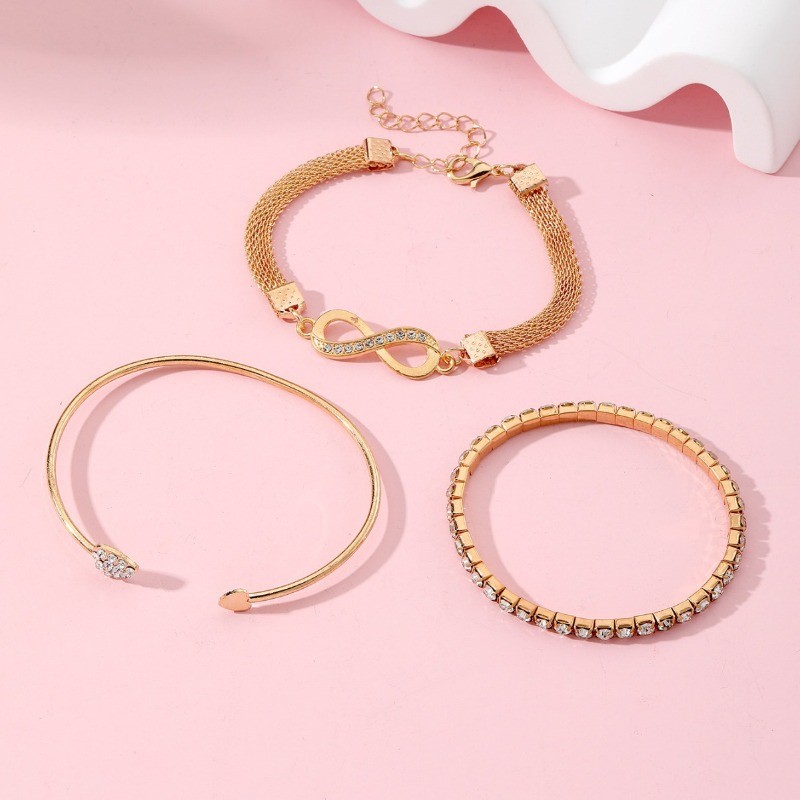 Women’s Fashion Heart Bracelet Inlaid Rhinestone Alloy Bracelet Jewelry Set