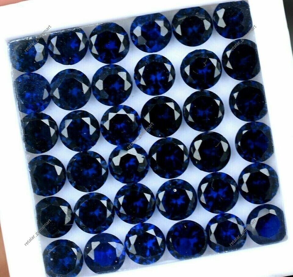 CERTIFIED Blue Sapphire 30 Pcs Natural Ceylon Round Cut Loose Gemstone Lot 6 MM