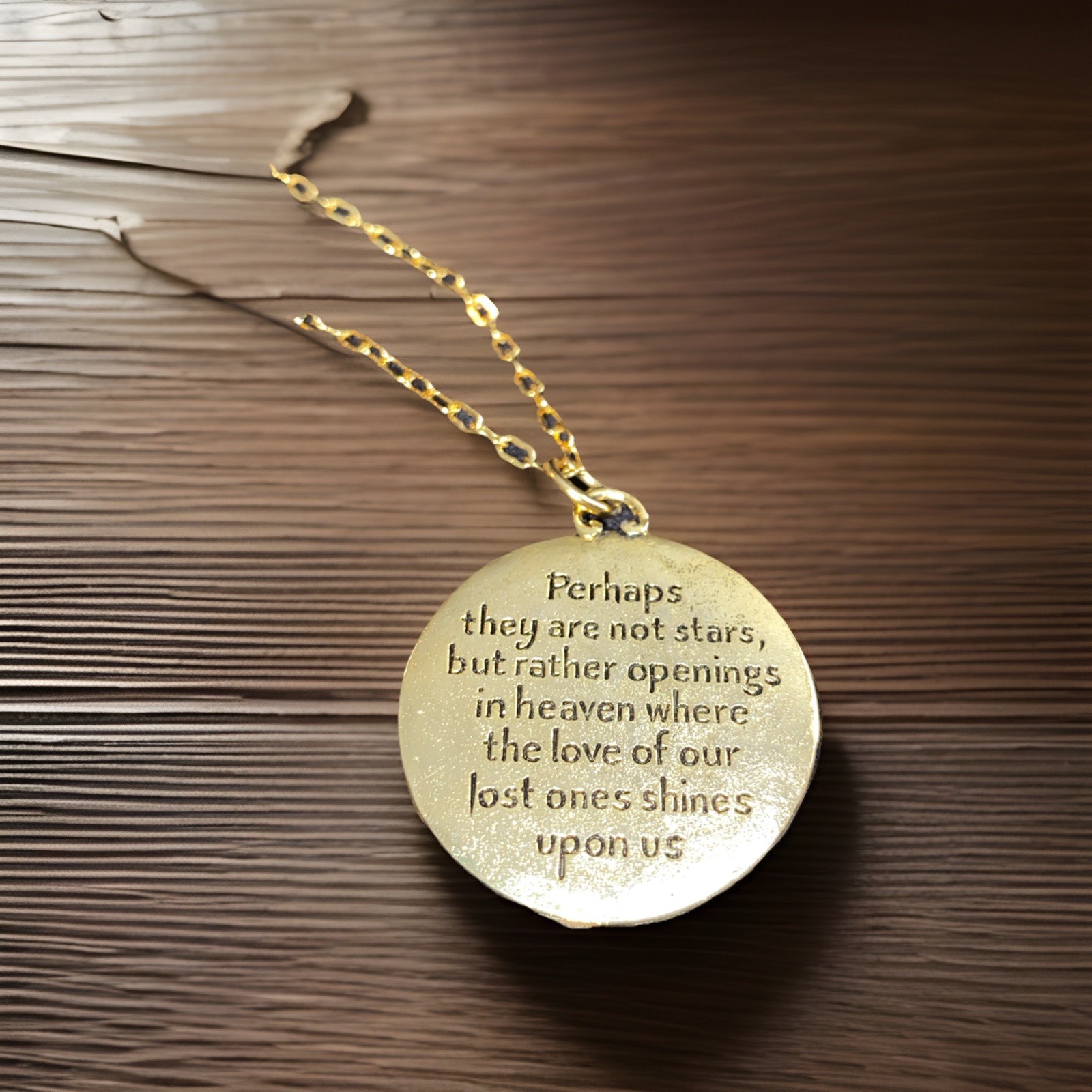 Memorial Heaven Poem Necklace Gold Plate Crystal Stars Amulet Medallion Signed
