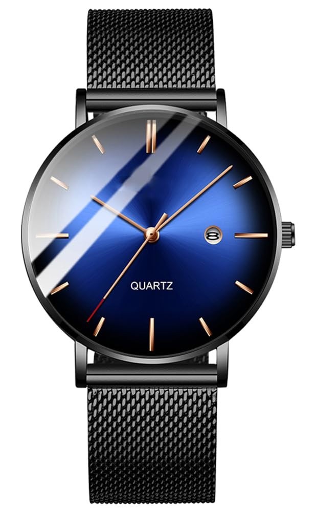 Men’s Minimalist Waterproof Wrist Watch – Ultra Thin Analog Quartz Date, Steel M