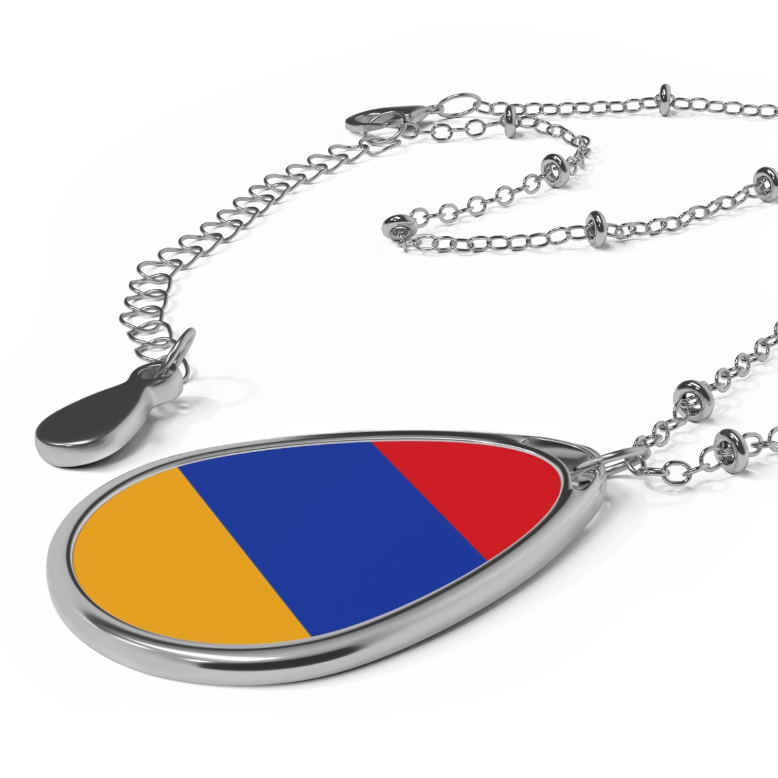 Armenia Flag Oval Necklace – Armenian Pride Jewelry – One Size / Silver
